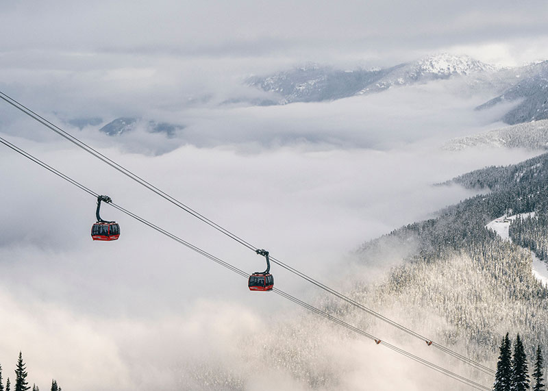 PEAK 2 PEAK Gondola on a cloudy early season day at Whistler Blackcomb