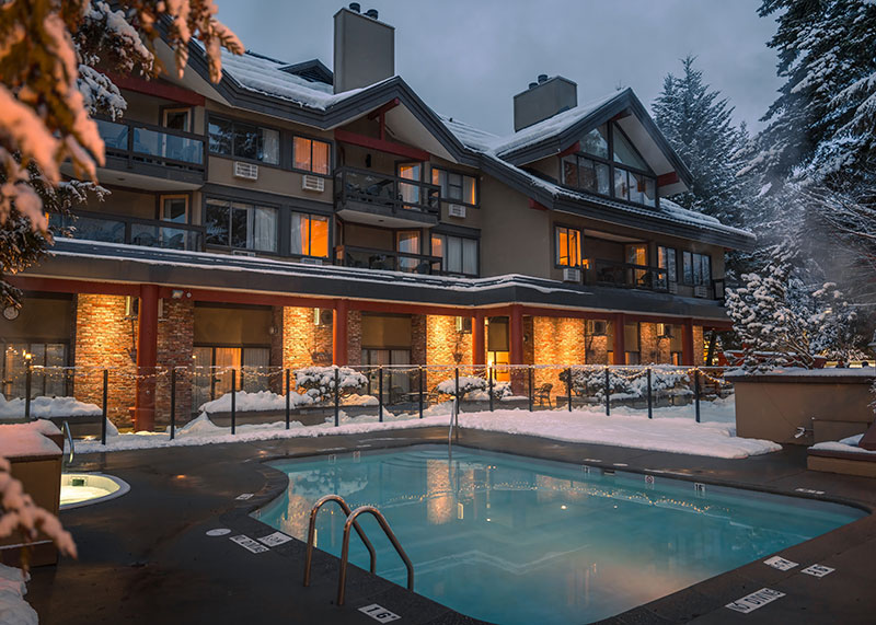 Whistler Village Inn and Suites outside heated pool in the winter